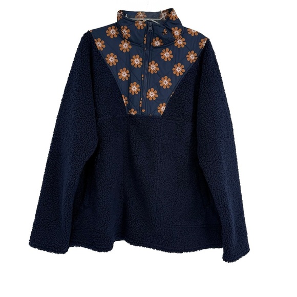 Vera Bradley 1/4 Zip Jacket Womens Size Medium Teddy Fleece Quilted Floral Blue - Picture 1 of 9